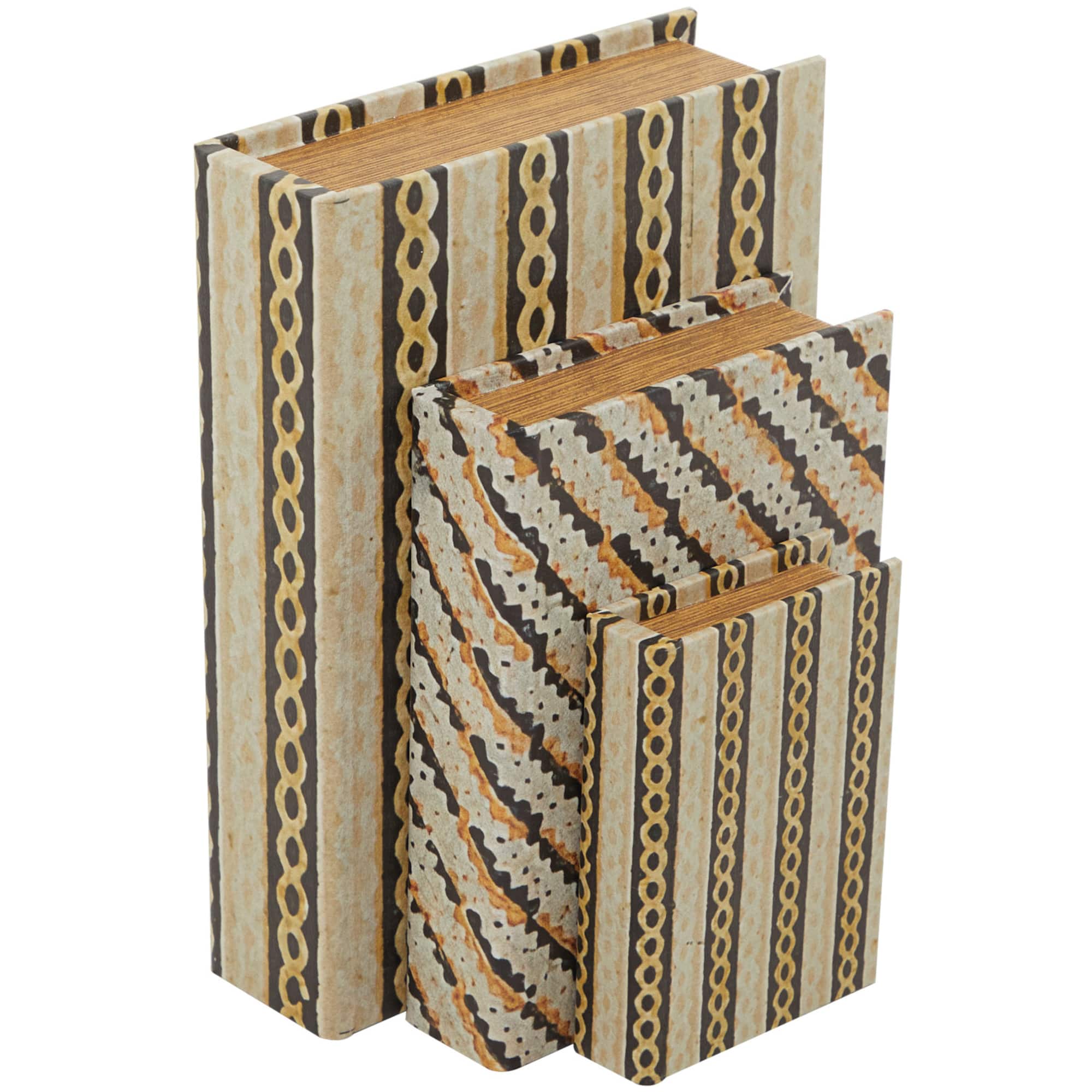 Brown Stripe & Chain Print Faux Leather Faux Book Box Set